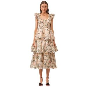 Sofie the Label Floral Tiered Ruffle Midi Dress NWT – Size Large fall transition